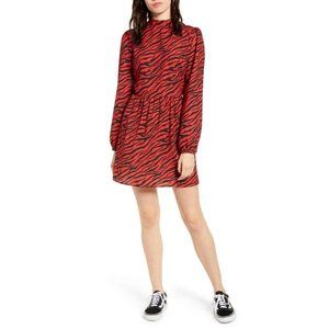 BP Womens Dress XS Red/Black Zebra Stripe Mock Neck Long Sleeve Skater Punk